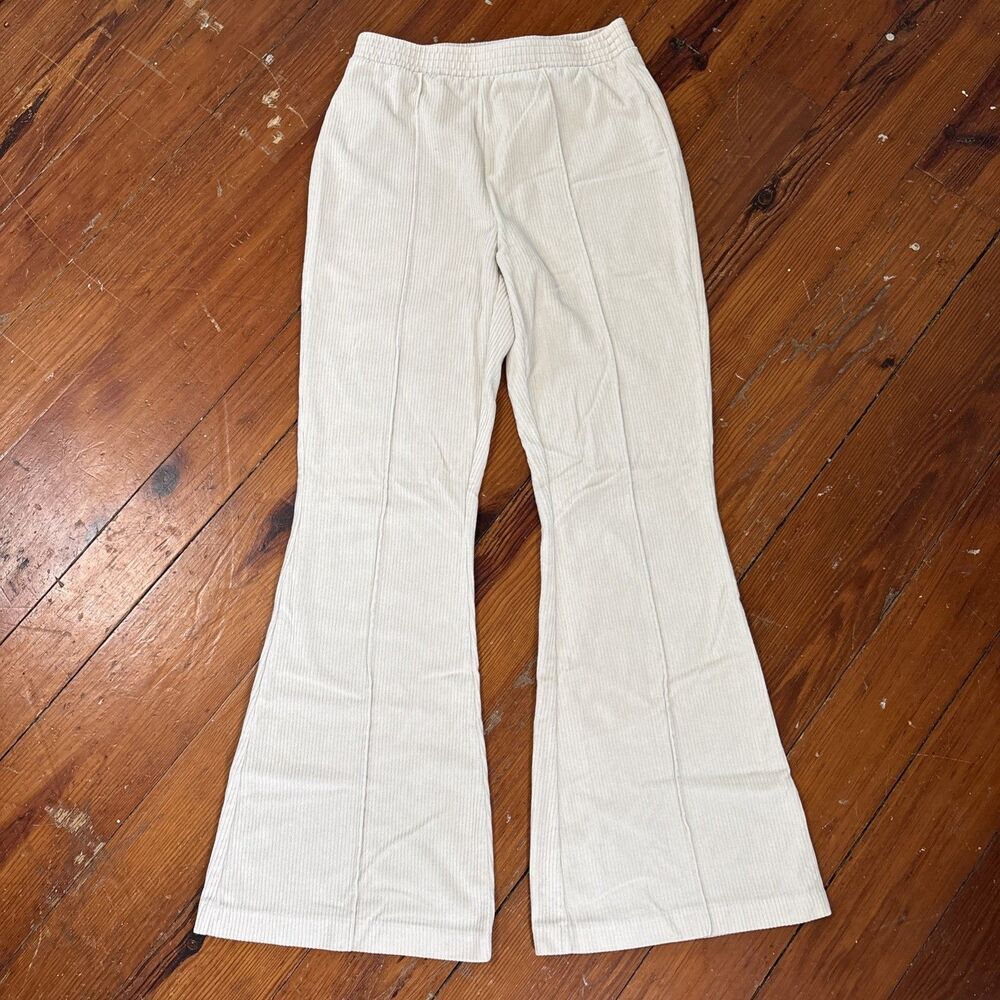 aerie Cream Ribbed Flare Joggers